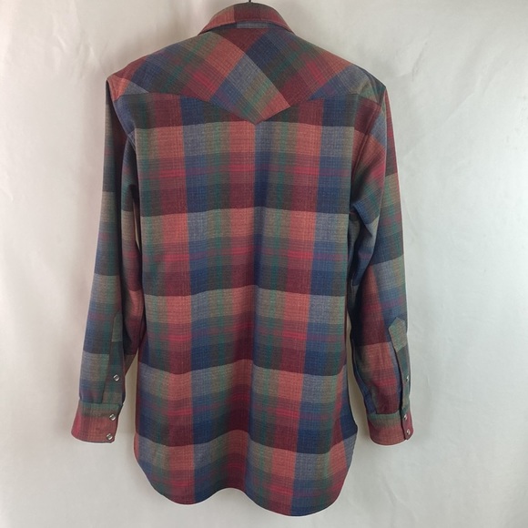 Vintage USA Pendleton Plaid Virgin Wool Western Pearl Snap Large Long (altered) - Picture 8 of 13